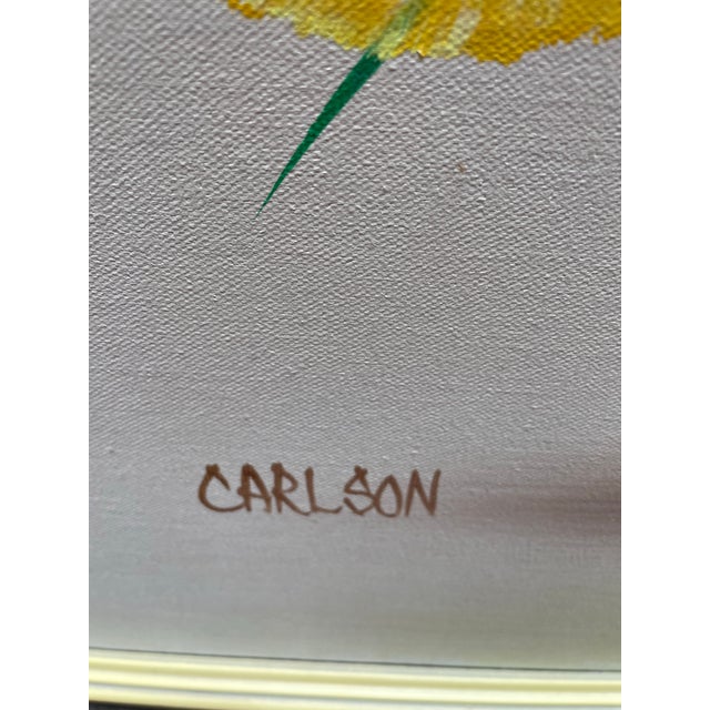 Vintage 1970s Boho California Textured Floral Art Painting - Signed by Carlson For Sale - Image 9 of 9