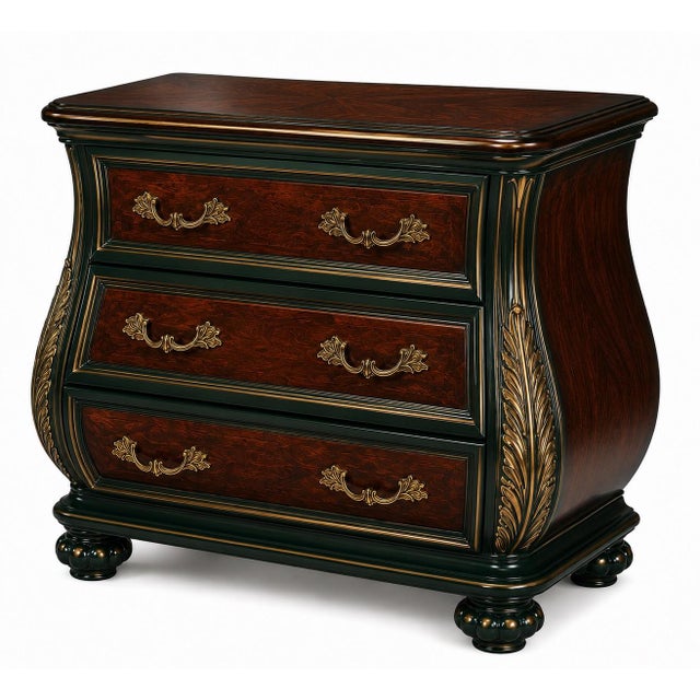 Late 20th Century Vintage Bombay Bombe Chest in Emerald City Mahogany Finish With Gold Gilded Accents For Sale - Image 5 of 6