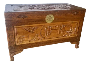 Vintage Chinese Carved Camphor Wood Chest Trunk