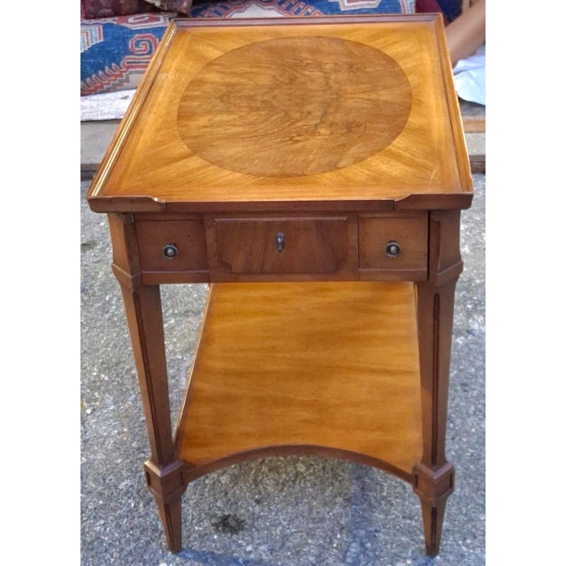Mid 20th Century Pair John Widdicomb Walnut and Burl Single Drawer Tiered Side Tables For Sale - Image 16 of 18