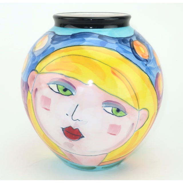 Denise Ford Portrait Decorated Ceramic Faces Vase for Ganz, c.1990 For Sale - Image 4 of 13
