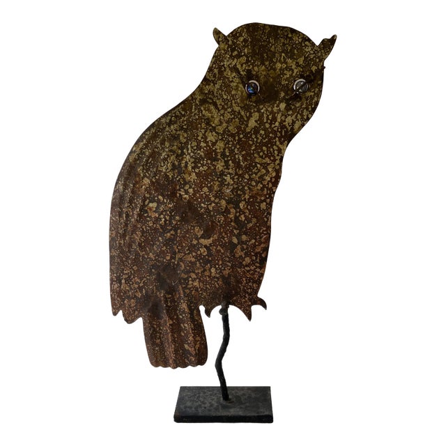 Vintage Brutalist Metal Owl Sculpture After C. Jere For Sale