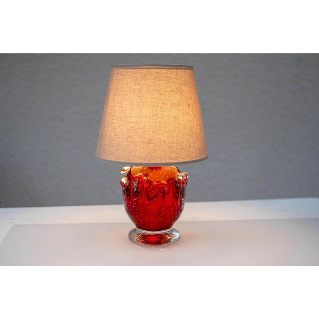 Bright Red Crystal Glass Lamp by Börne Augustsson for Åseda, Sweden For Sale - Image 6 of 14