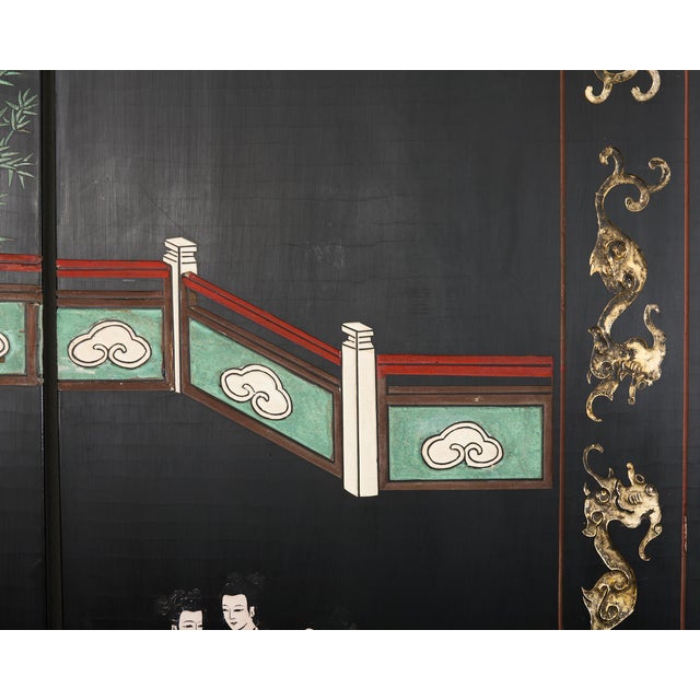 Chinese Export Six Panel Lacquered Coromandel Screen Courtyard For Sale - Image 15 of 18