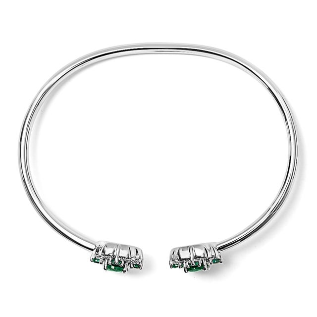 Haus of Brilliance Sterling Silver White Topaz and Green Emerald Floral Bangle Bracelet For Sale - Image 4 of 4
