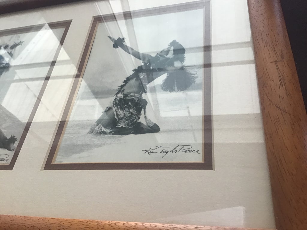 Vintage Kim Taylor Reece Hula Photo Triptych in Solid Koa Wood