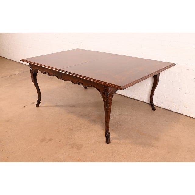 Baker Furniture Italian Provincial Carved Cherry and Burl Wood Extension Dining Table, Newly Refinished For Sale - Image 10 of 18
