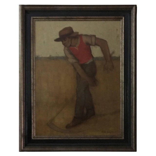 Ludo Laagland, The Mower, Oil on Panel, 1980 For Sale