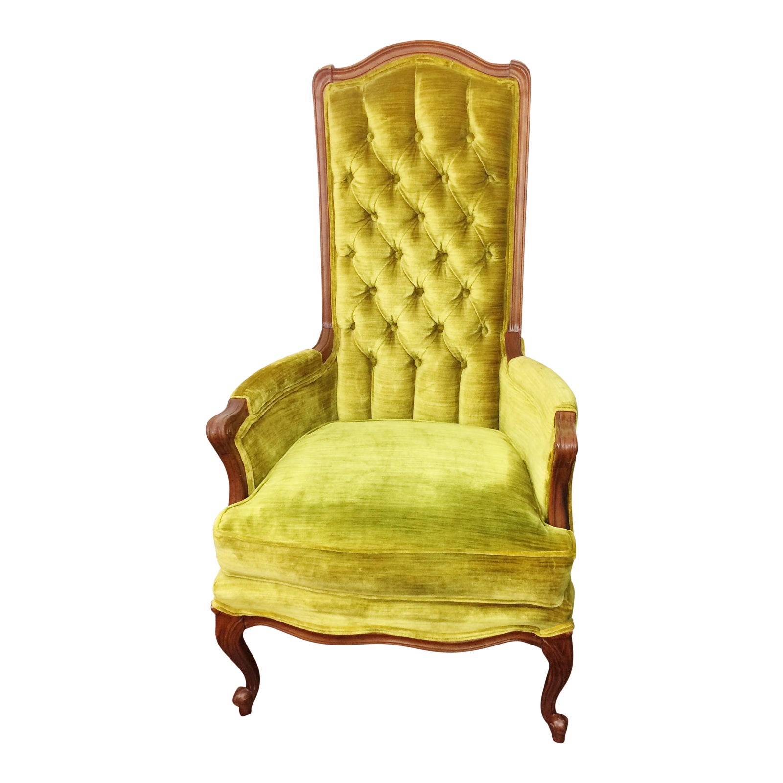 Broyhill Mid Century Green Velvet Tufted High Back Accent ...