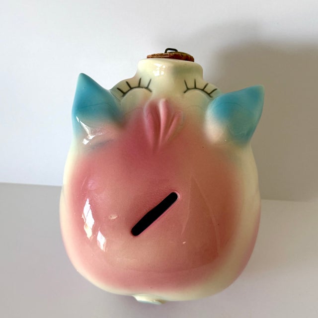 Vintage Hull Corky Piggy Bank W Pink and Blue Highlights 1957 For Sale - Image 9 of 10