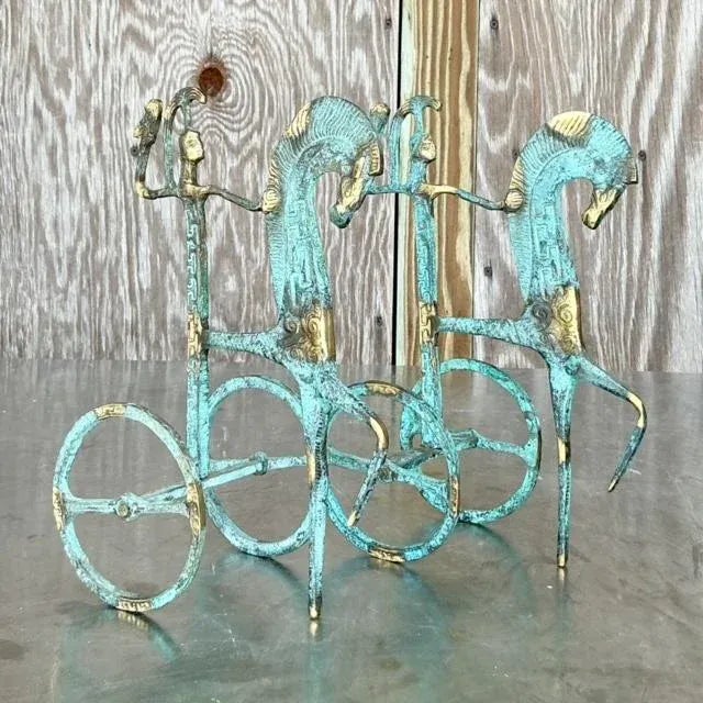 Metal Vintage Regency Etruscan Soldiers on Horseback - a Pair For Sale - Image 7 of 8