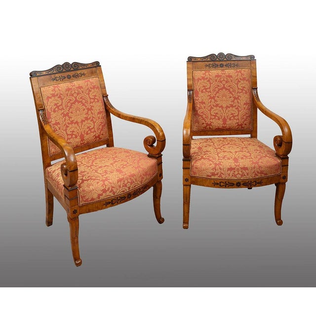 Antique Charles X Armchairs in Elm Briar and Amaranth, France, 19th Century, Set of 2 For Sale - Image 6 of 6