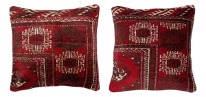 20"x20" SET OF 2 - Rug Cushion Covers. Wool Pillowcases. Vintage Accent Pillows
