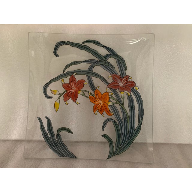 Vintage Glass Platter With Lilies For Sale - Image 9 of 9