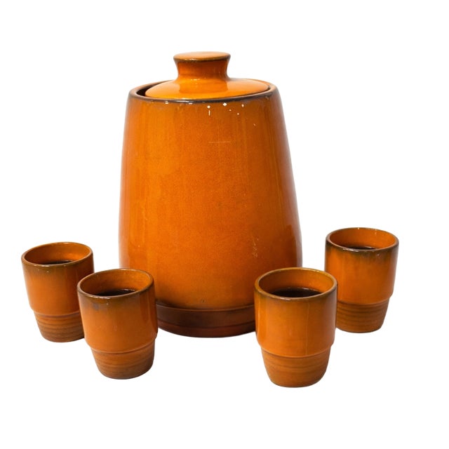 Vintage German Space Age Ceramic Beverage Service from Bückeburg, 1960s, Set of 5 For Sale