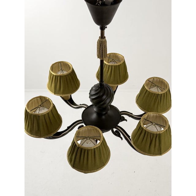 Black Model 10785 Chandelier in Patinated Metal by Harald Notini for Böhlmarks, Sweden, 1930s For Sale - Image 8 of 15