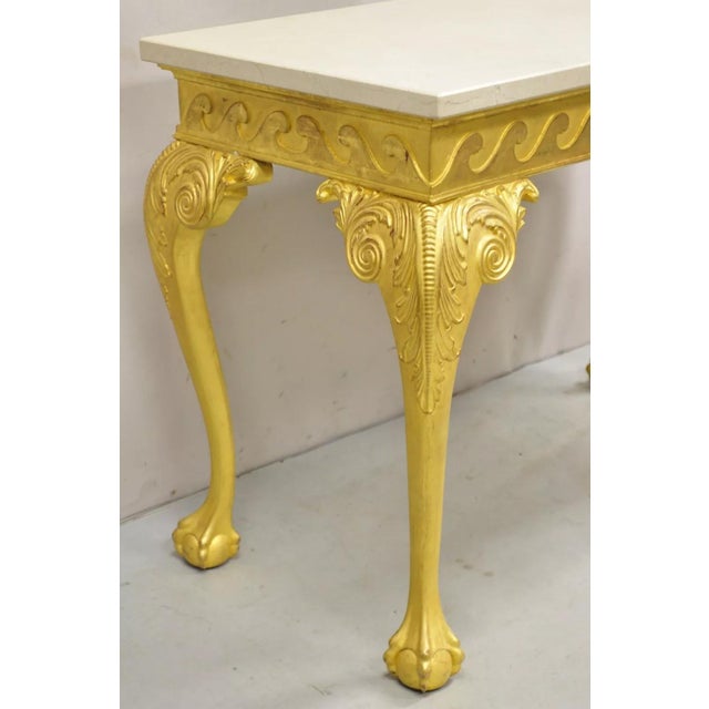 English English George II Style Gold Giltwood Ball and Claw Foot Console Hall Table For Sale - Image 3 of 11