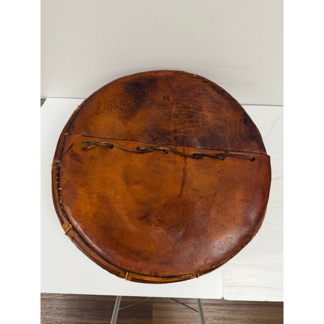Vintage Peruvian Hand-Tooled Leather Ottoman For Sale - Image 17 of 17