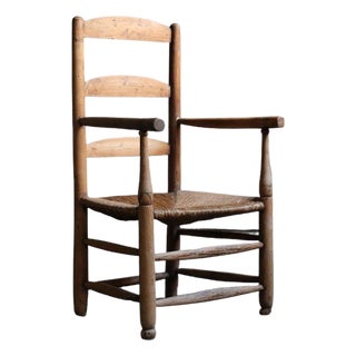 Antique Primitive Arm Rash Chair From France For Sale