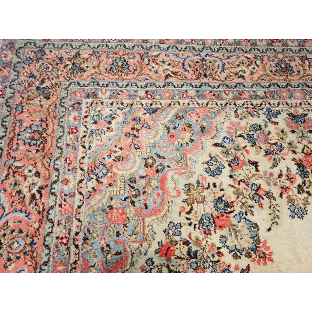 Vintage Oversized Persian Qazvin Area Rug, Hand-Knotted Wool, Floral Medallion, 10x20, Ivory & Blue For Sale - Image 17 of 18