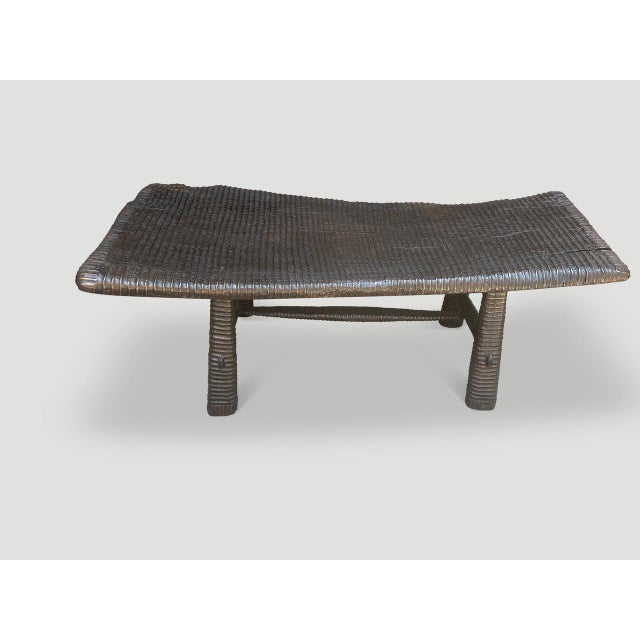 Mid-Century Modern Andrianna Shamaris Impressive Hand Carved Espresso Stained Teak Wood Bench For Sale - Image 3 of 6