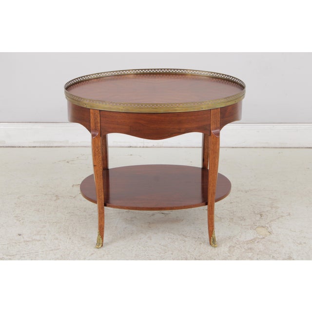 Age: Approx: 30 Years Old Details: Brass Gallery Top High Quality Construction Queen Anne Legs Regency Style Bronze Ormolu...