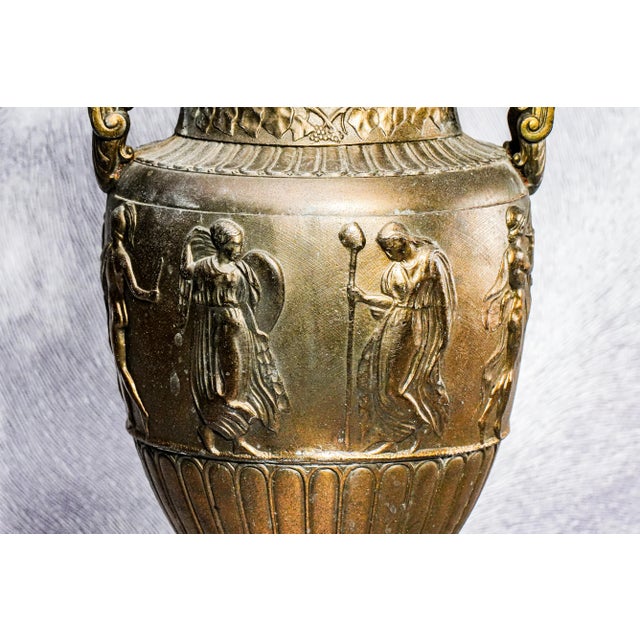 Bronze Large Cast Metal Antique Victorian Neoclassical Greek Grand Tour Style Urn Vase For Sale - Image 8 of 12