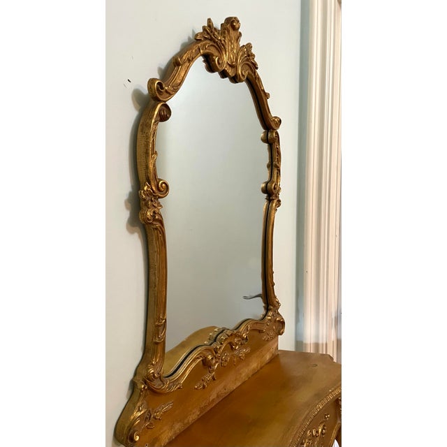 French Louis XV Giltwood Wall-Mount Console Table With Mirror Set For Sale - Image 11 of 12