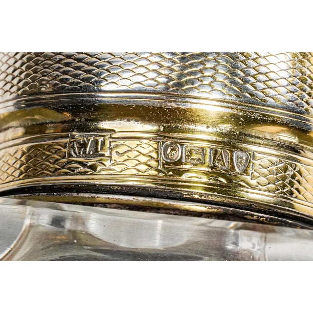 Late 19th Century Unusual English Crystal Antique Scent Perfume Cologne Bottle Sterling Silver Engine Turned Lid Victorian Luxury Home Decor For Sale - Image 5 of 11