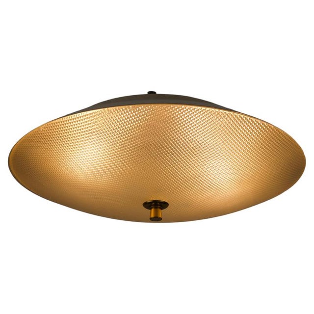Mid-Century Modern Round Brass and Glass Flush Mount from Stilnovo, Italy, 1960s For Sale - Image 9 of 9