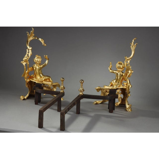 Louis XV Style Andirons in Gilt Bronze, Set of 2 For Sale - Image 17 of 18