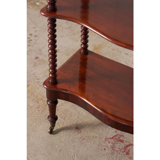 Wood Late 19th Century Victorian Mahogany 3-Tier Whatnot With Bobbin Legs on Casters For Sale - Image 7 of 11