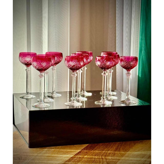 Ruby Cut Crystal Liqueur Glasses attributed to Val Saint Lambert, 1950, Set of 11 For Sale - Image 9 of 17