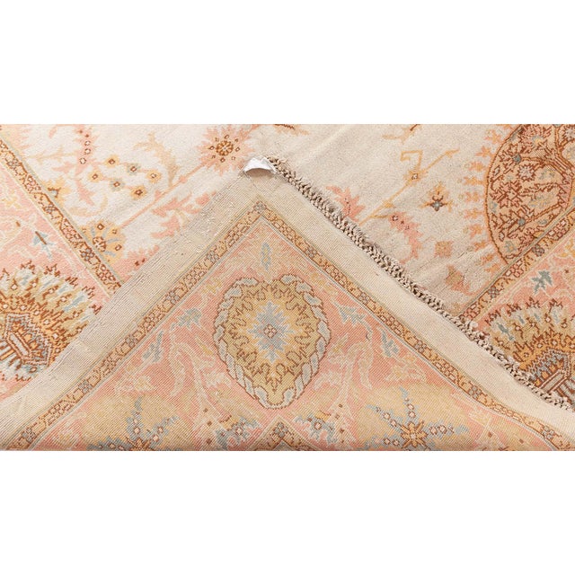 Cream Antique Turkish Oushak Rug For Sale - Image 8 of 10