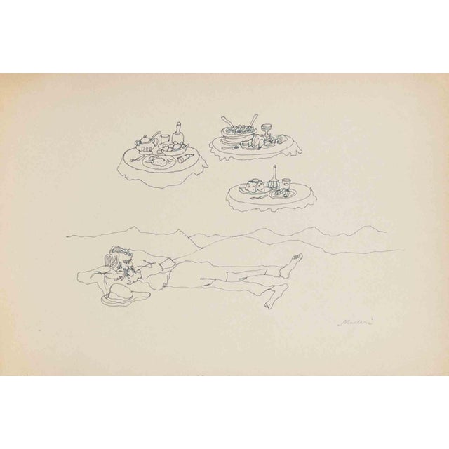 Mino Maccari, Dreaming in the Desert, 1950s, Ink For Sale
