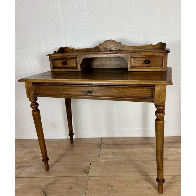 English Oak Writing Desk with Raised Gallery and Drawers, 1930s For Sale - Image 3 of 17