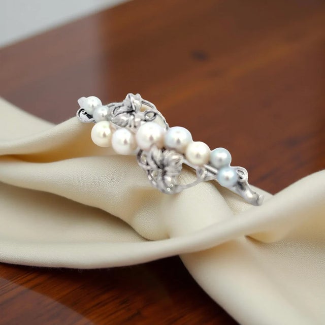 Ivory Mikimoto Akoya Pearl Brooch Sterling Silver 6.8 mm Estate 8 Grams For Sale - Image 8 of 12