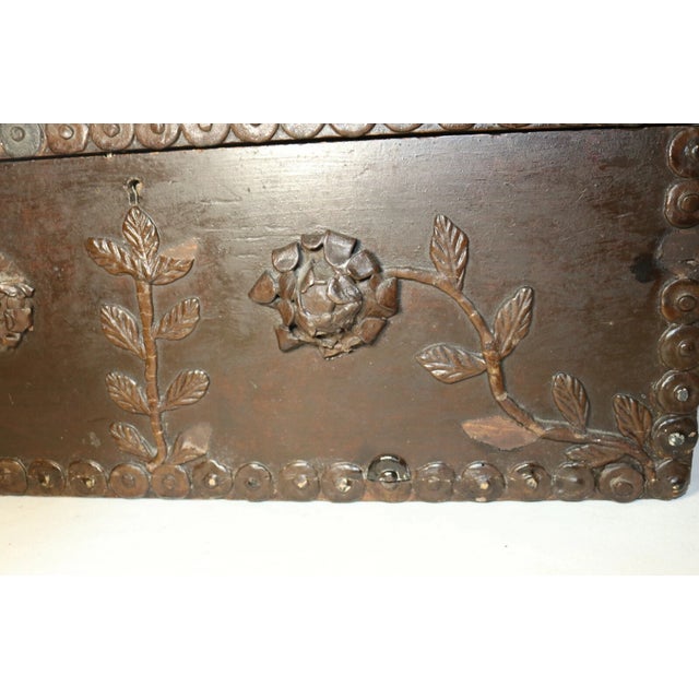 Wood Rare Quality Antique 1800s Victorian Handmade Floral Wood Box Sculpture Folk Art For Sale - Image 7 of 12