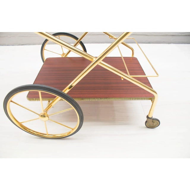 Vintage Hollywood Regency Gold-Colored Mahogany Trolley, 1960s For Sale - Image 10 of 16