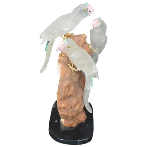 1970s Vintage Three Rock Crystal Parakeet Figurine