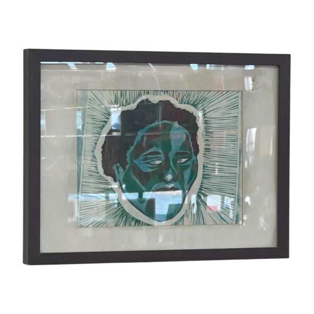 Figurative 1970s Framed Contemporary Figurative Portrait Print in Blue and Green. For Sale - Image 3 of 10