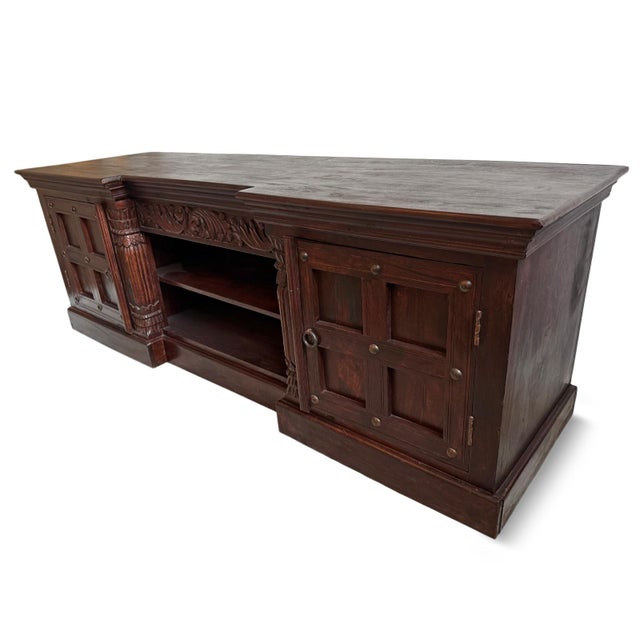 Mid 20th Century Vintage Colonial Walnut Stained Media Cabinet For Sale - Image 5 of 12