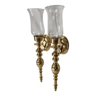 1960's Hollywood Regency Style Twisted Motif Brass Candle Wall Sconces - A Pair For Sale