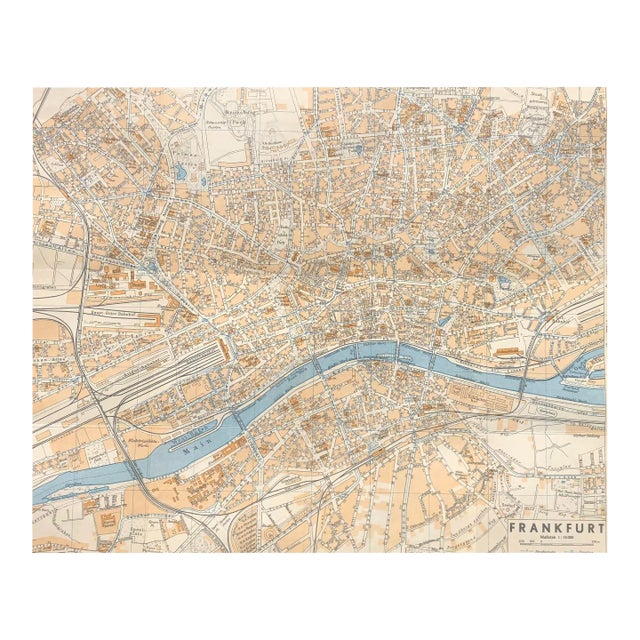 1920s Antique Map of Frankfurt Germany For Sale