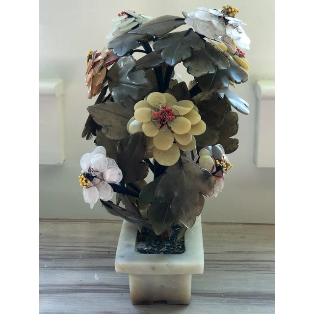 1960s Chinese Jade & Semi-Precious Stone Potted Bonsai in Bloom Table Sculpture For Sale - Image 4 of 10