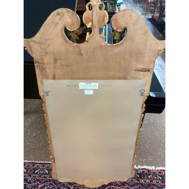 1990s Italian Made Chippendale Regency Style Burl Wood & Gold Paint Mirror For Sale - Image 9 of 9