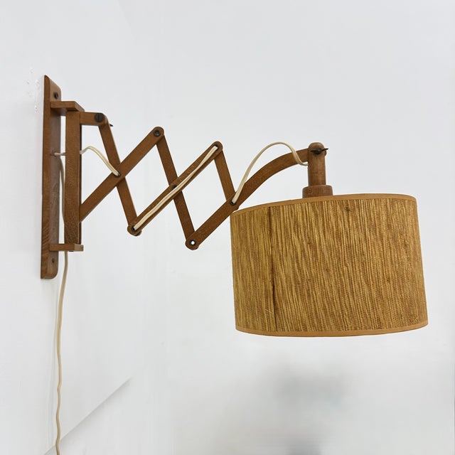 Wood Vintage Teak Scissors Wall Lamp, 1960s For Sale - Image 7 of 18