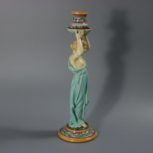 Ceramic George Jones Majolica Egyptian Figural Candlestick For Sale - Image 7 of 12