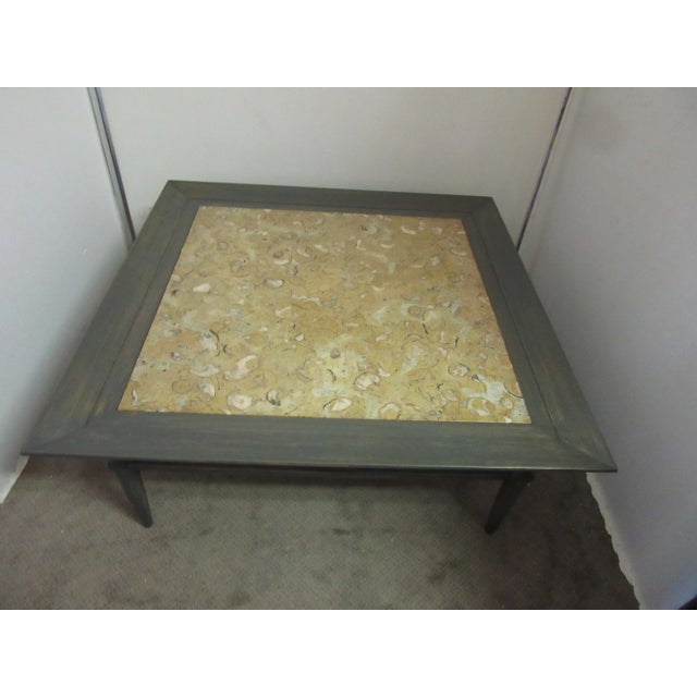 Mid-Century Modern 1970s Gray Tomlinson Square Coffee Table With Oyster Marble Inset For Sale - Image 3 of 7