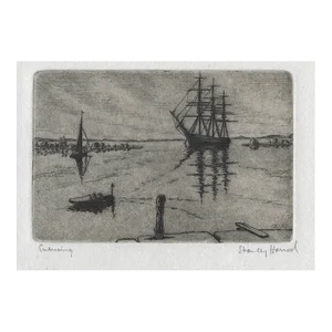 1925 Stanley Harrod Crewing Nautical Nocturne Etching